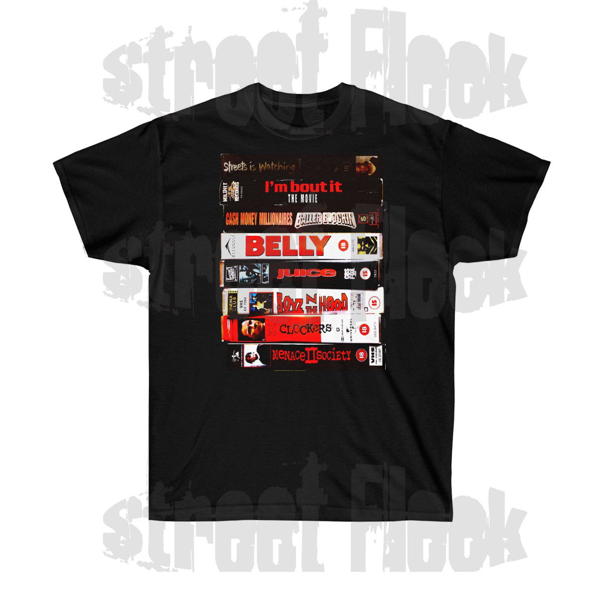 Street Fleek — VHS Stack T-shirt of Vintage 90s Hip Hop Gangster